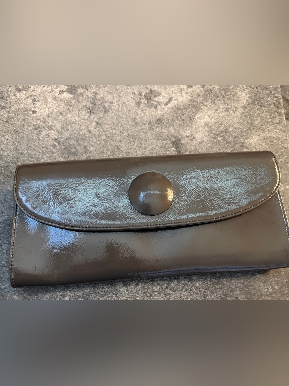 HOBO International Eden Clutch Purse 

Charcoal Gray Shiny Patent Leather